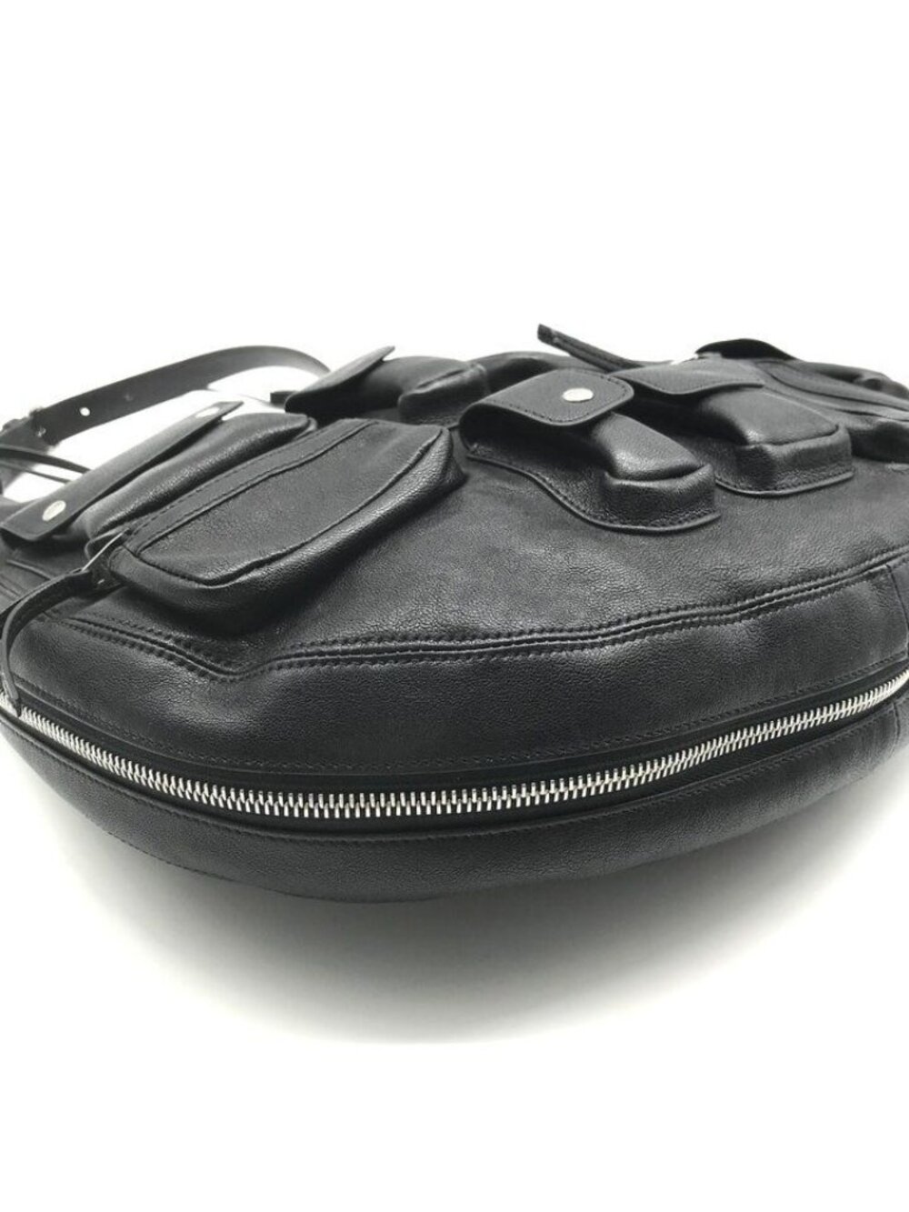 Celine Multi Pocket Silver Hobo Half Moon Leather Hand Shoulder Bag Black - Picture 5 of 10